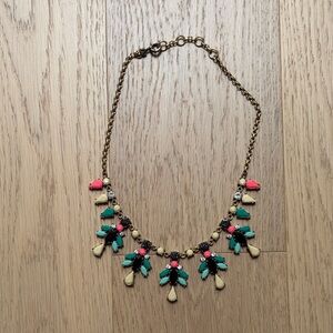 J Crew Statement Bib Necklace in Teal, Pink & Cream - Classic Fashion Jewelry